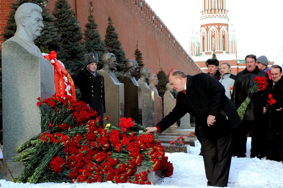 Russian Communist Party leader Gennady Zyuganov lays flowers at the tomb of Soviet dictator Josef Stalin at the Red Square in Moscow on March 5, 2013, to mark the 60th anniversary of Stalin's death. / abc.net/au